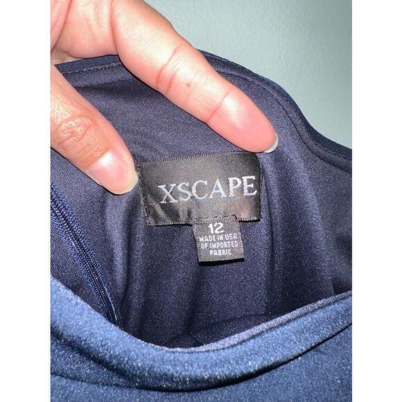 XSCAPE Navy Blue One Shoulder knit midi dress size 12 - Picture 9 of 10